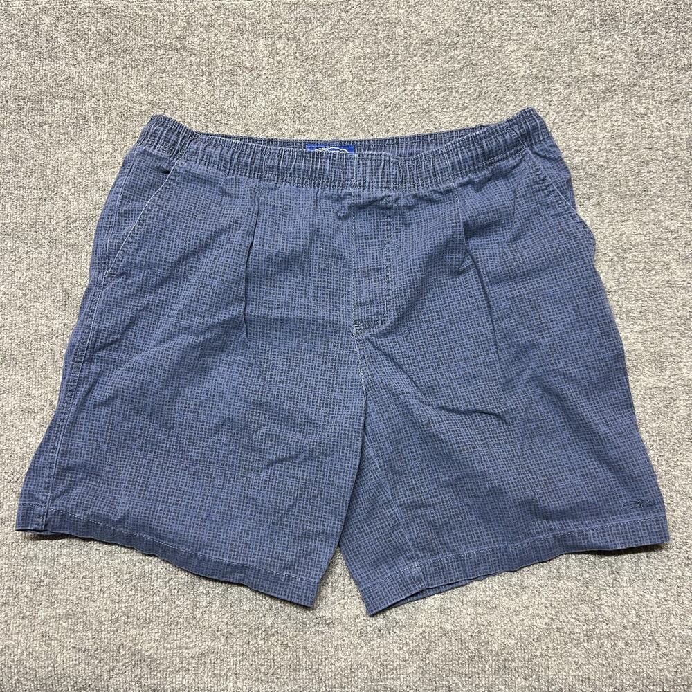 Vintage Ocean Pacific Shorts Mens M Blue Check Elastic Waist 7.5 Inch Inseam